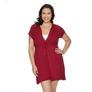 Wearabouts soft Stretch hooded swimsuit cover up dress front tie L/XL Beach